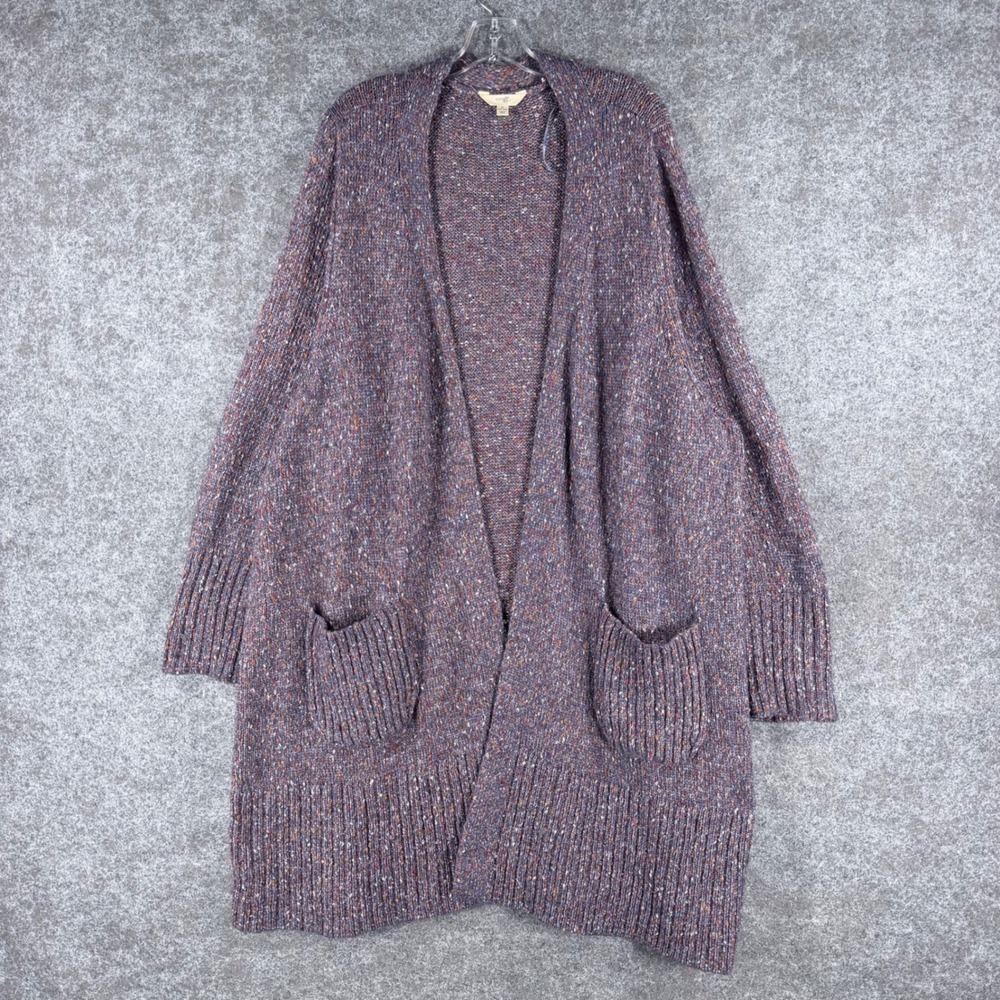 Terra & Sky Women 4X 28W-30W Long Open Cardigan Purple Marled Pockets Plus size